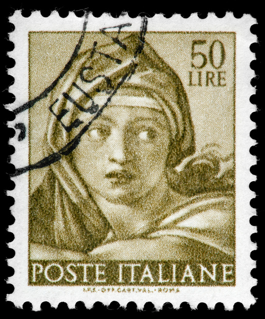 Michelangelo Sistine Chapel Postage Stamp, Delphic Sibyl